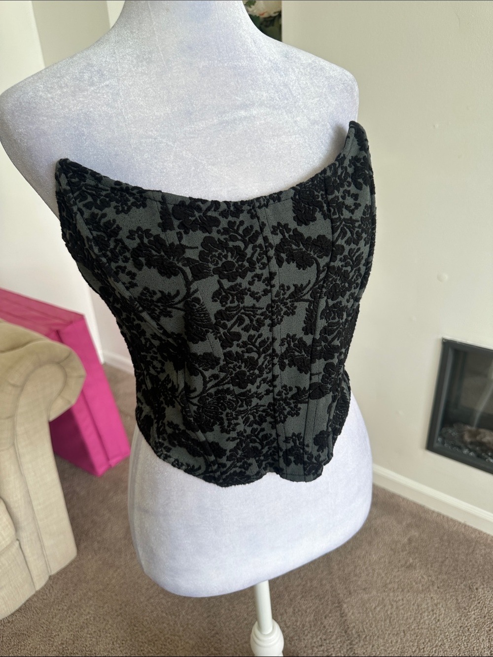 Anthropologie Black Floral Lace Corset Camisole